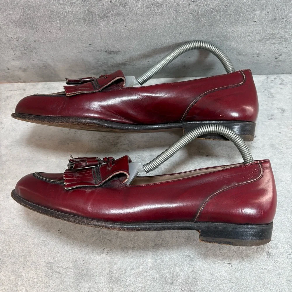 Bally Byron Loafers Brown Burgundy Leather Tassel Kiltie Made In‎ Italy Men's 8D